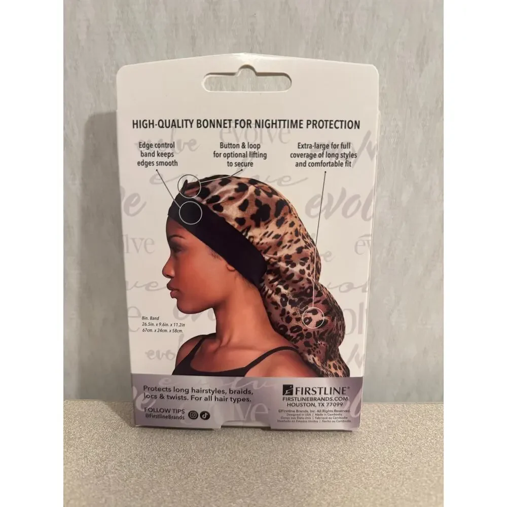 Evolve Luxe Satin Wide Edge Braid Bonnet Leopard Print Night Hair Care Cap